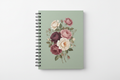 Vintage Rose Paperback Spiral Journal – studio shot showing closed journal with spiral binding and cover art on white background