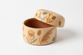 Dried Botanica Trinket Box with Lid – studio shot showing the box with the lid slightly ajar to reveal the interior finish